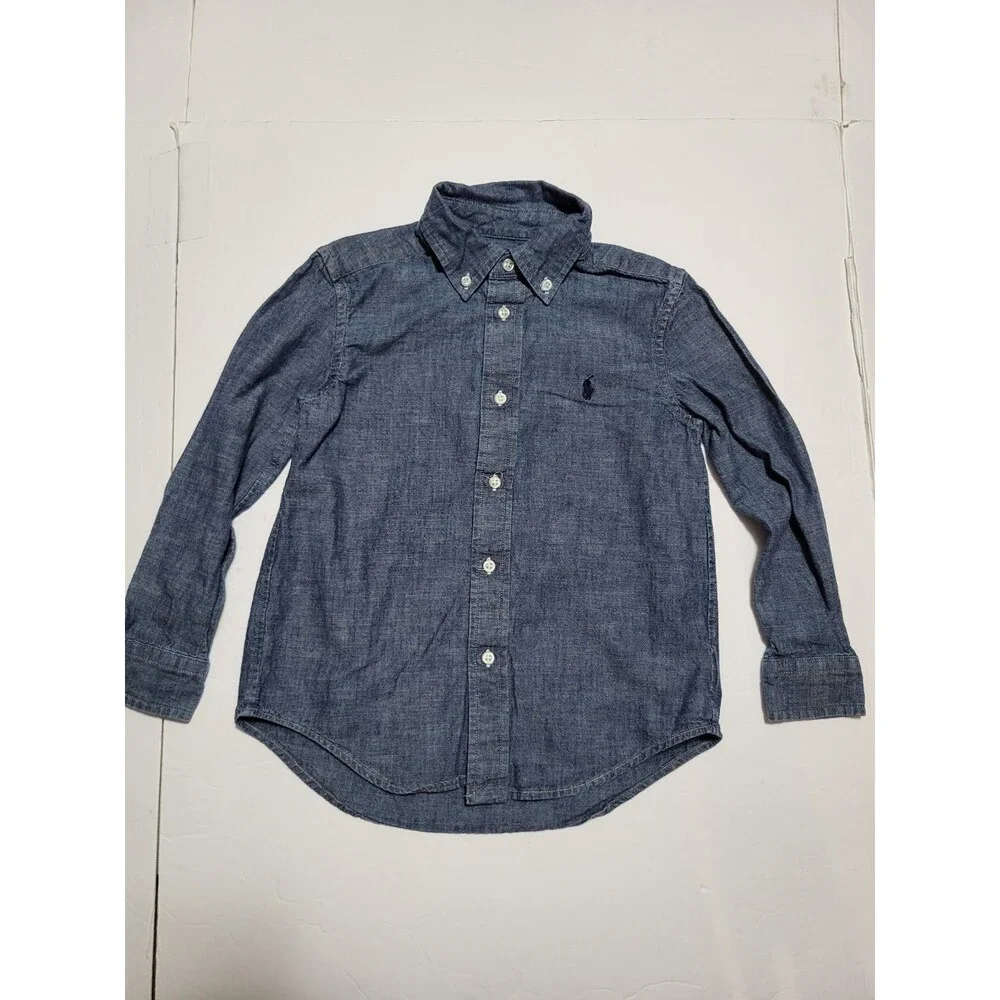 (#L3) Ralph Lauren Chambray Button Down Boys 5 Long Sleeve Blue Classic